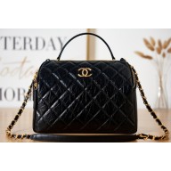 CHANEL Aged Calfskin & Gold-Tone Metal Bowling Bag AS3740 BLACK 2023