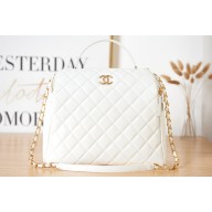 CHANEL Aged Calfskin & Gold-Tone Metal LARGE Bowling Bag AS3741 white 2023