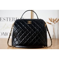 CHANEL Aged Calfskin & Gold-Tone Metal LARGE Bowling Bag AS3741 black 2023