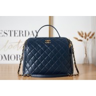 CHANEL Aged Calfskin & Gold-Tone Metal LARGE Bowling Bag AS3741 dark blue 2023