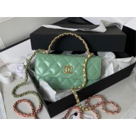 chanel Shiny Calfskin & Gold-Tone Metal Phone Holder with Chain AP3242 green 2023