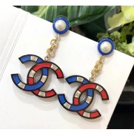 Chanel Resin CC Pendant Earrings Red/White/Blue 2018