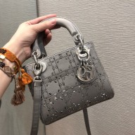 DIOR Mini Lady Dior Bag in gray Strass Cannage Satin 2022
