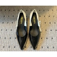 Prada pointed leather pumps with bow white/black 2025ss