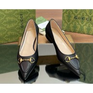 Gucci Erin Leather Horsebit Ballerina Flats black 2025