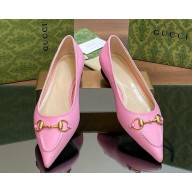 Gucci Erin Leather Horsebit Ballerina Flats pink 2025