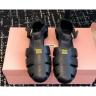 MIU MIU Fisherman Buckle Leather Sandals black 2025