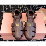 MIU MIU Fisherman Buckle Leather Sandals burgundy 2025