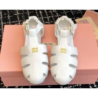 MIU MIU Fisherman Buckle Leather Sandals white 2025
