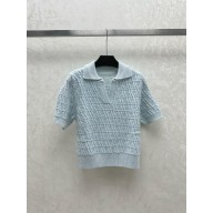 FENDI Blue FF wool and cashmere polo shirt 2024 