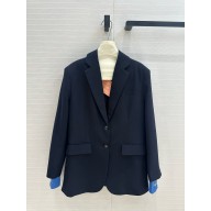 MIU MIU NAVY SINGLE-BREASTED GABARDINE JACKET 2024