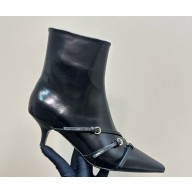 Miu Miu leather buckle trio ankle boots in black 1028-2024