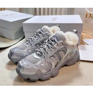 Dior Chrono Sneaker Gray Mesh with Silver-Tone Laminated Leather with shearling 2024