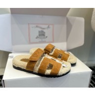 Hermès Chypre suede leather with shearling mules black 1028-2024