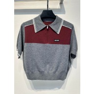 MIU MIU slate/amaranth cotton and silk polo shirt 2025