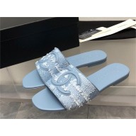 Chanel CC LOGO TWEED MULES blue 2023