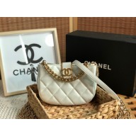 chanel white Lambskin & Gold-Tone Small Hobo Bag AS3475 2022