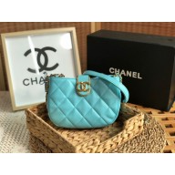 chanel turquoise Lambskin & Gold-Tone Small Hobo Bag AS3475 2022
