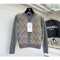 CHANEL flowers emboridered CARDIGAN gray 2023