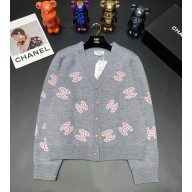 CHANEL gray/pink cc printed CARDIGAN 2023