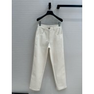 chanel WHITE WASHED DENIM JEANS 2024