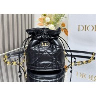 DIOR Miss Caro Mini Bucket Bag with Drawstring IN Black Macrocannage Lambskin 2025