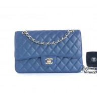 Chanel caviar leather 1112 Classic Medium flap bag navy blue