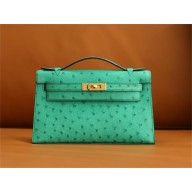 Hermès mini Kelly Pochette in ostrich leather vert verone (full handmade)