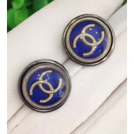 Chanel CC Logo Stud Earrings Blue/Silver 2018