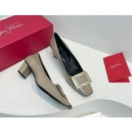 Roger Vivier Belle Vivier Metal Buckle Pumps in Patent Leather ETOUPE 2023