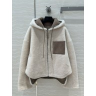 LOEWE Hooded jacket in shearling Light Grey/White 2024