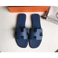 Hermes Oran Flat slippers in epsom leather navy blue