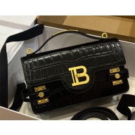 balmain b-buzz 24 shoulder bag in crocodile-embossed leather black 2024
