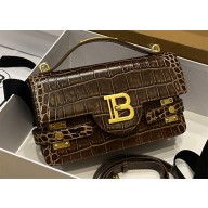 balmain b-buzz 24 shoulder bag in crocodile-embossed leather chocolate 2024