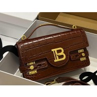 balmain b-buzz 24 shoulder bag in crocodile-embossed leather burgundy 2024