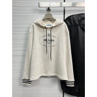 prada Oversized cotton fleece hoodie Natural 2023