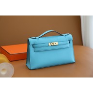 Hermès mini Kelly Pochette in swift leather belu du nord(full handmade)