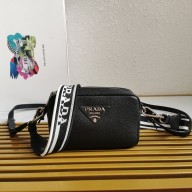 PRADA logo-embroidered small shoulder bag 1BH192 black 2023