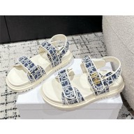 Dior navy Blue Jacquard with Ecru Dior Oblique Raffia Dioract Sandal 2025