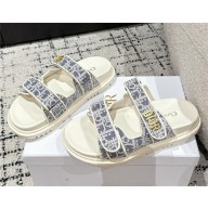 Dior Chambray Blue Jacquard with Ecru Dior Oblique Raffia Dioract Slide 2025