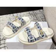 Dior navy Blue Jacquard with Ecru Dior Oblique Raffia Dioract Slide 2025