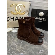 Chanel CC Logo sude Ankle Boots coffee 2020