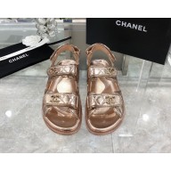 Chanel CC Logo Magic Loop Beach Sandals pink gold 2020