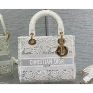 Lady Dior Medium D-Lite Bag in Macramé-Effect Embroidery White 2022