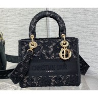 Lady Dior Medium D-Lite Bag in Macramé-Effect Embroidery Black 2022
