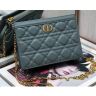 Dior Caro Zipped Pouch with Chain Bag in Supple Cannage Calfskin Cloud Blue 2022