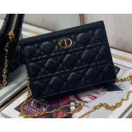 Dior Caro Zipped Pouch with Chain Bag in Supple Cannage Calfskin Black 2022
