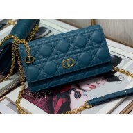 Dior Caro Belt Pouch with Chain Bag in Supple Cannage Calfskin Azure Blue 2022