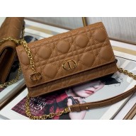 Dior Caro Belt Pouch with Chain Bag in Supple Cannage Calfskin Brown 2022