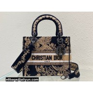 Lady Dior Medium D-Lite Bag in Black Multicolor Cornely-Effect Dior Jardin d'Hiver Embroidery 2022